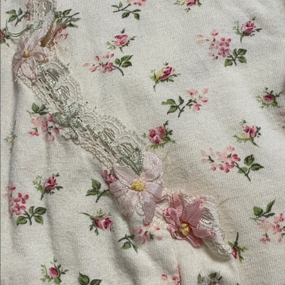 Aria Long Cotton Nightgown Embroidered Pink Floral Lace Rosebud Women's M 12/14